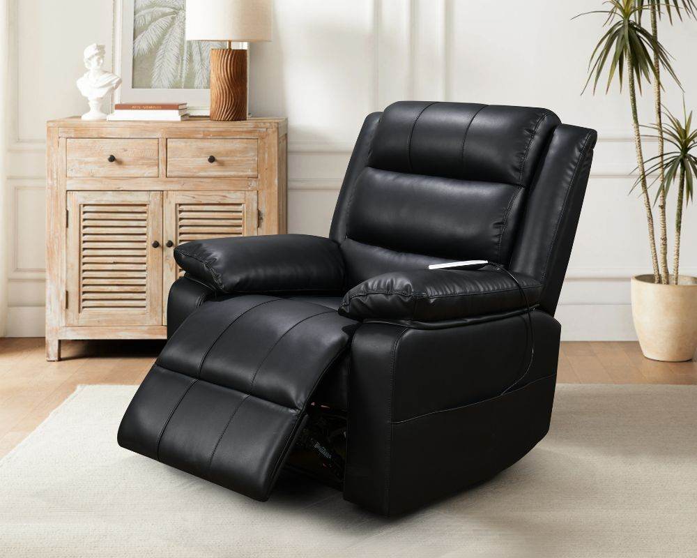 Black Leather Electric Recliner with Massage and Heating - Forward Furniture