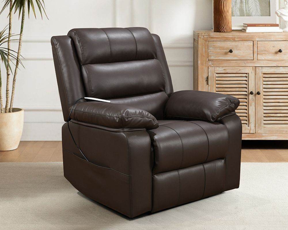 Brown Leather Electric Recliner with Massage and Heating - Forward Furniture