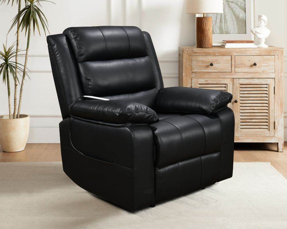 Black Leather Electric Recliner with Massage and Heating - Forward Furniture