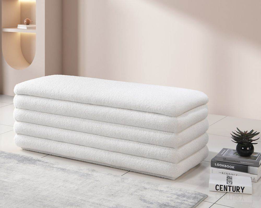 Valentina Soft White Teddy Bear Fabric Platform Bed Set - Forward Furniture