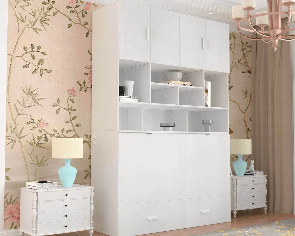 Hyde White Murphy Cabinet Bed with Memory Foam Mattress - Forward Furniture