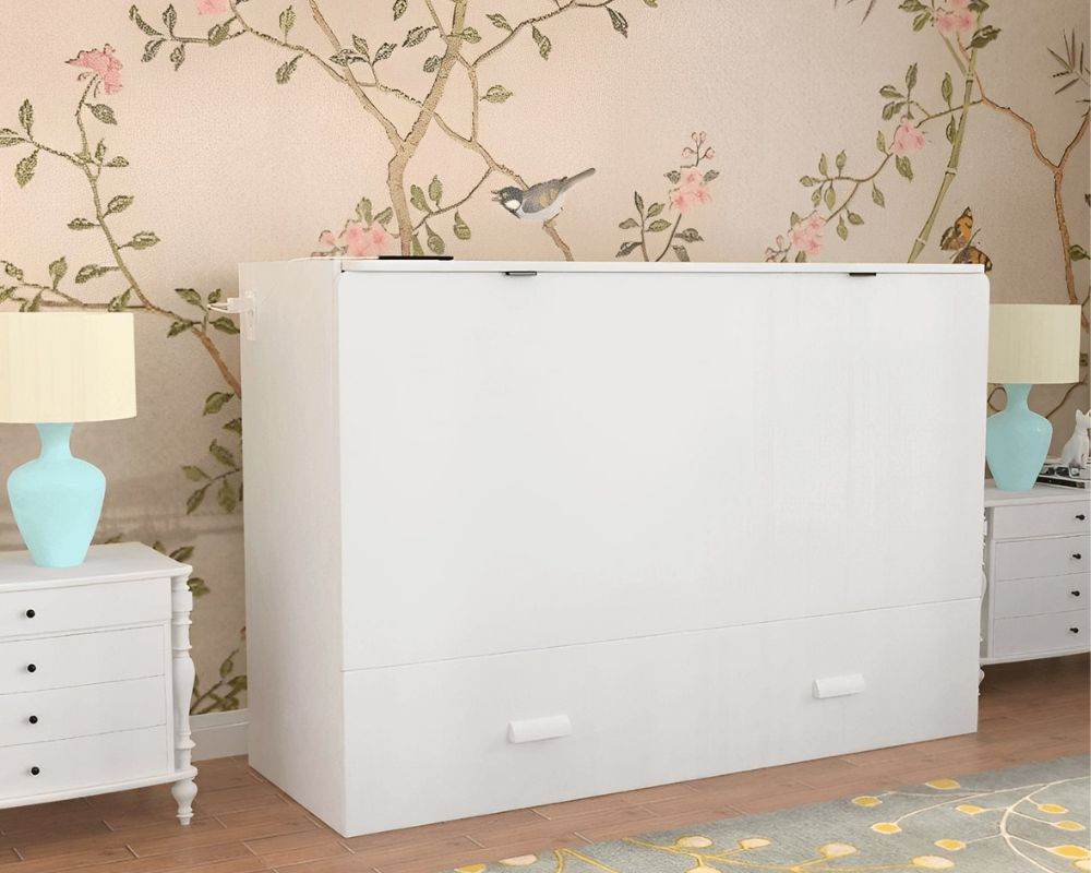 Hyde White Murphy Cabinet Bed with Memory Foam Mattress - Forward Furniture