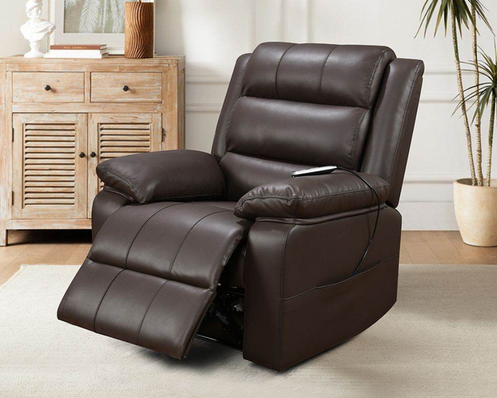 Brown Leather Electric Recliner with Massage and Heating - Forward Furniture