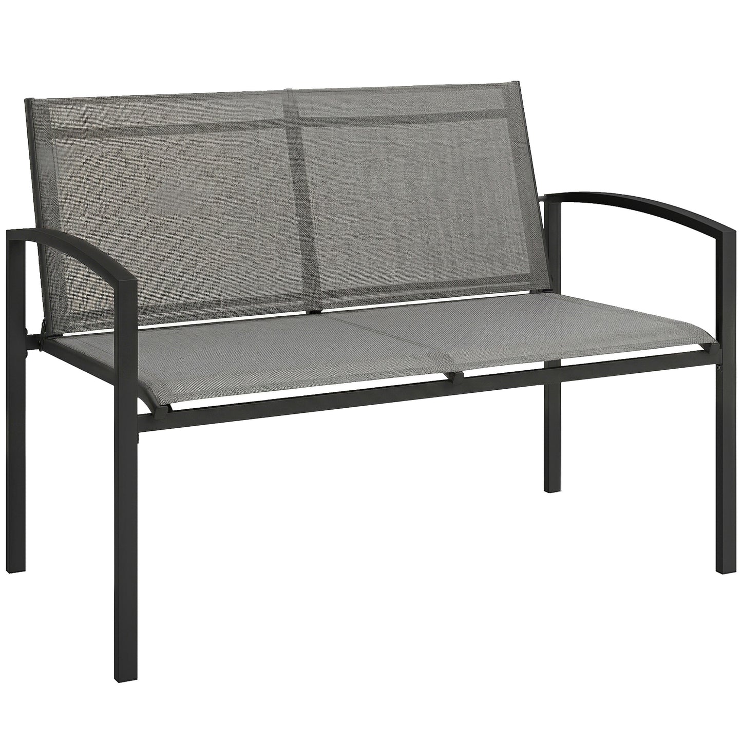 Outdoor Garden Bench, 44 in Metal Patio Garden Park Bench with Breathable Mesh Fabric, 528 lb Load Capacity, Grey