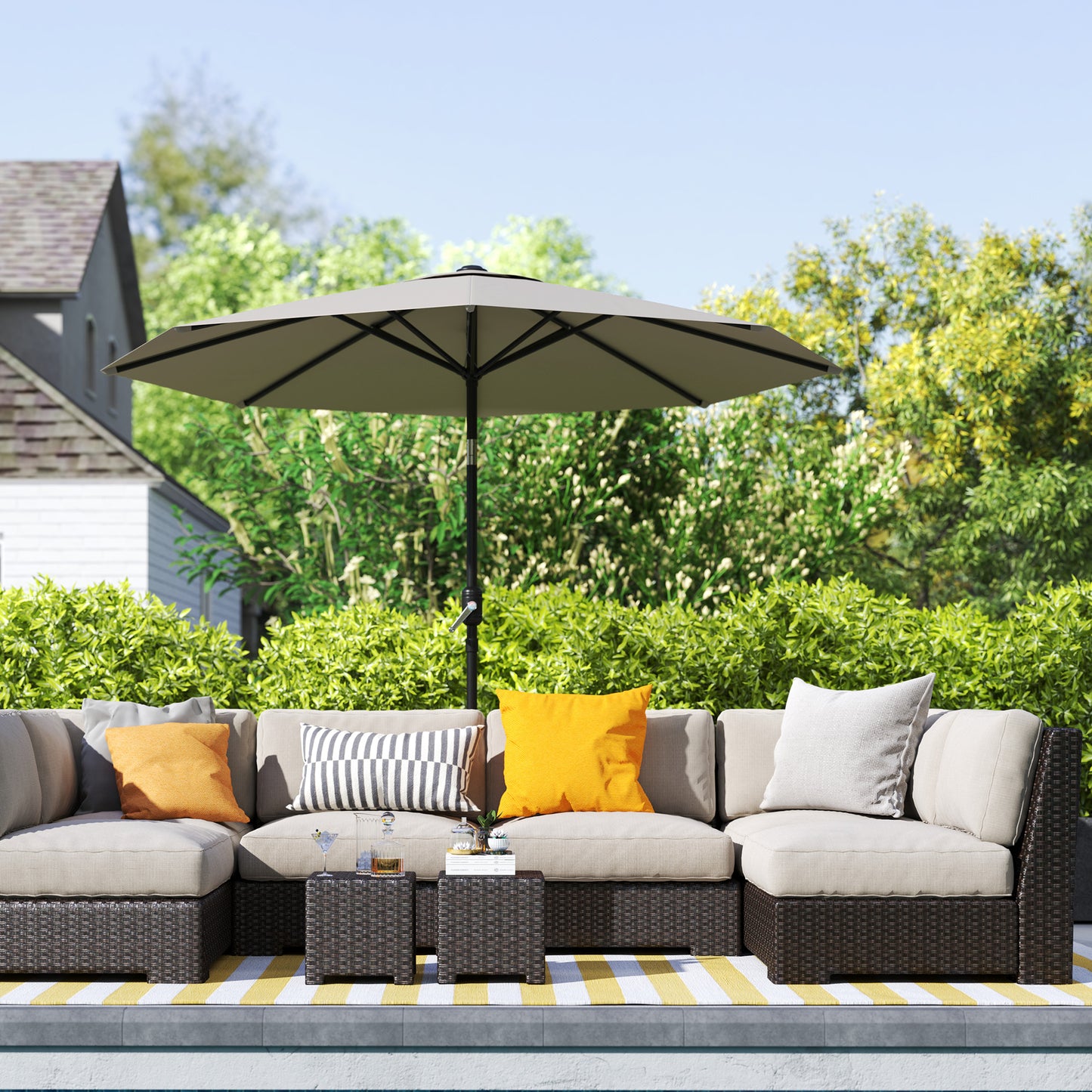 Aluminum Patio Umbrella, Garden Outdoor Parasol, Sun Shelter, 8.5ft, Light Grey