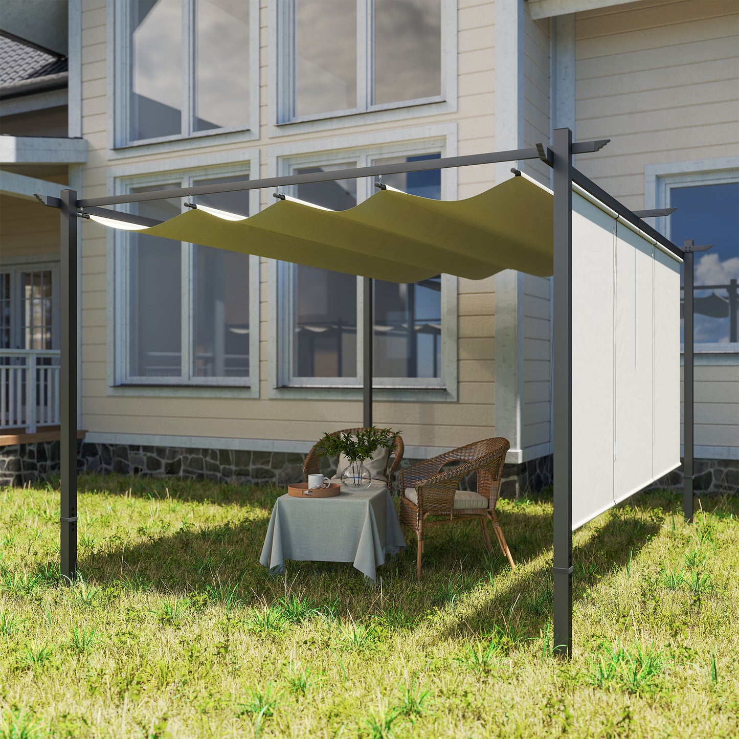 10' x 12' Retractable Pergola Canopy with Roller Shade, Free Standing Patio Gazebo, UPF30+