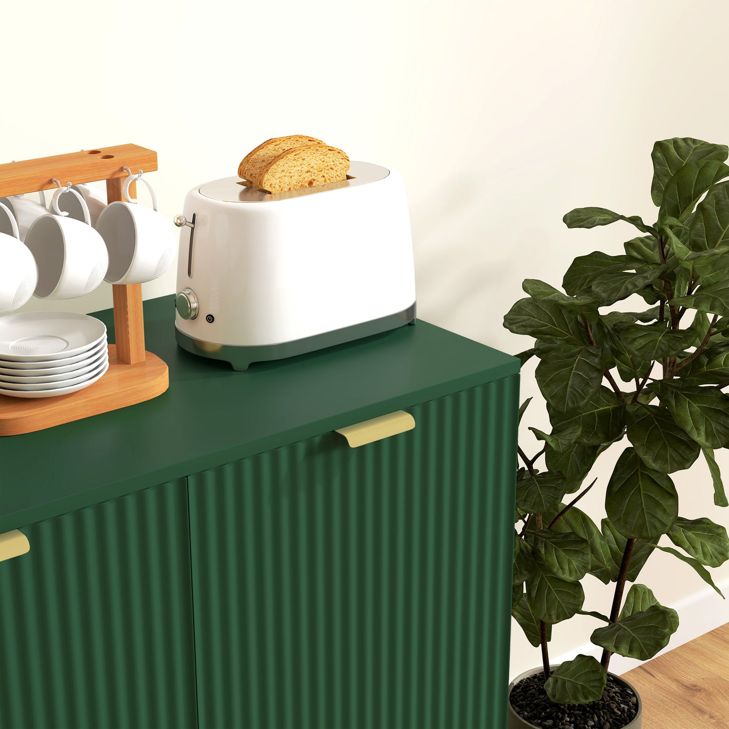 Modern Kitchen Storage Cabinet, Sideboard Buffet Cabinet with Adjustable Shelves and Metal Legs for Kitchen, Green