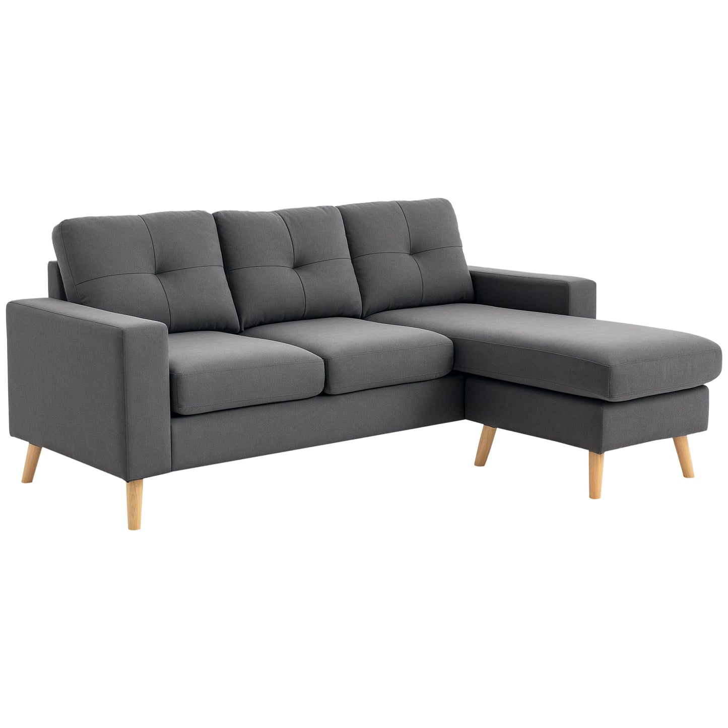 Sectional Sofa Couch, L Shaped Couch with Reversible Chaise, Wooden Legs for Living Room, Bedroom, Dark Grey