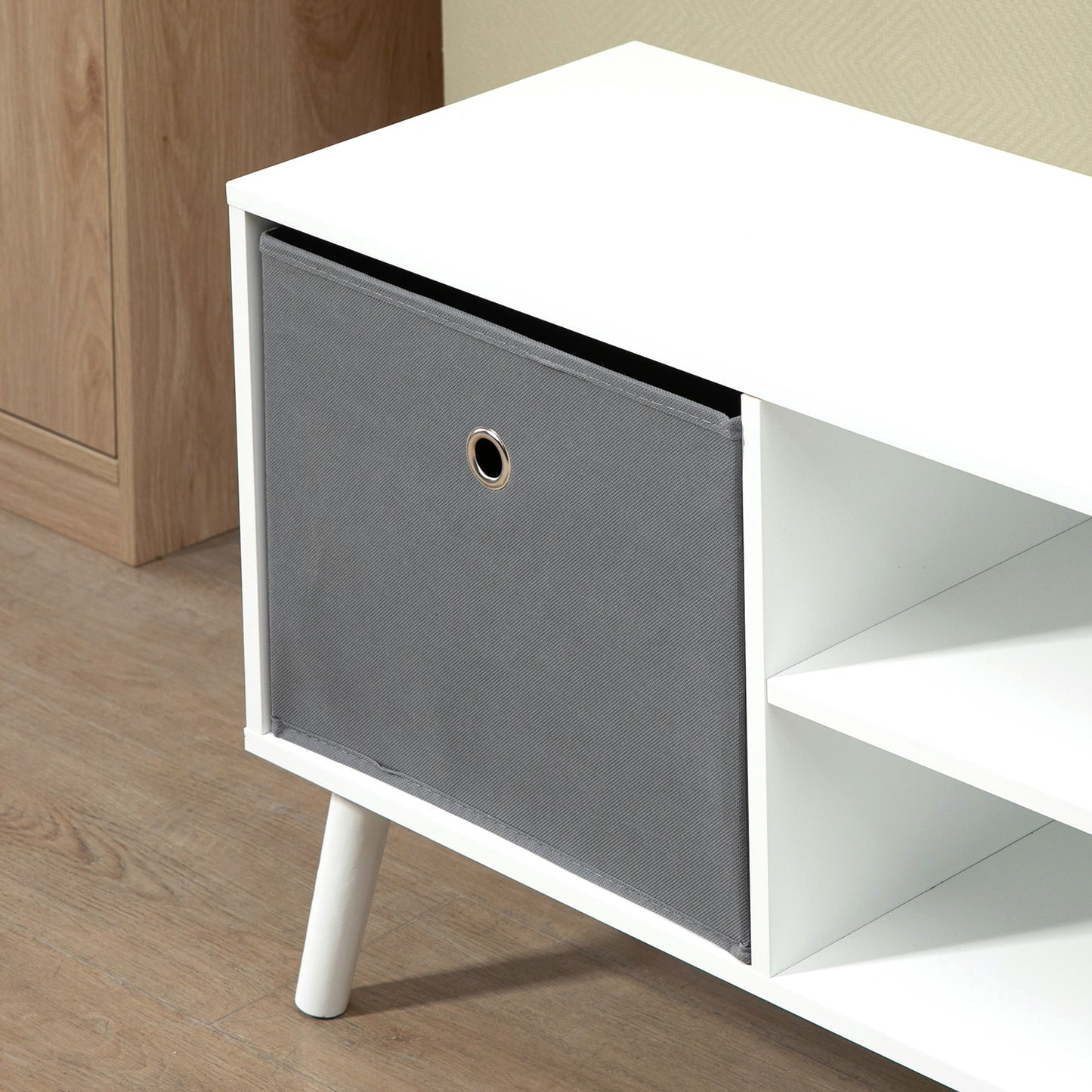 Modern TV Stand Cabinet with Foldable Drawers and Shelves for Living Room, Bedroom, White
