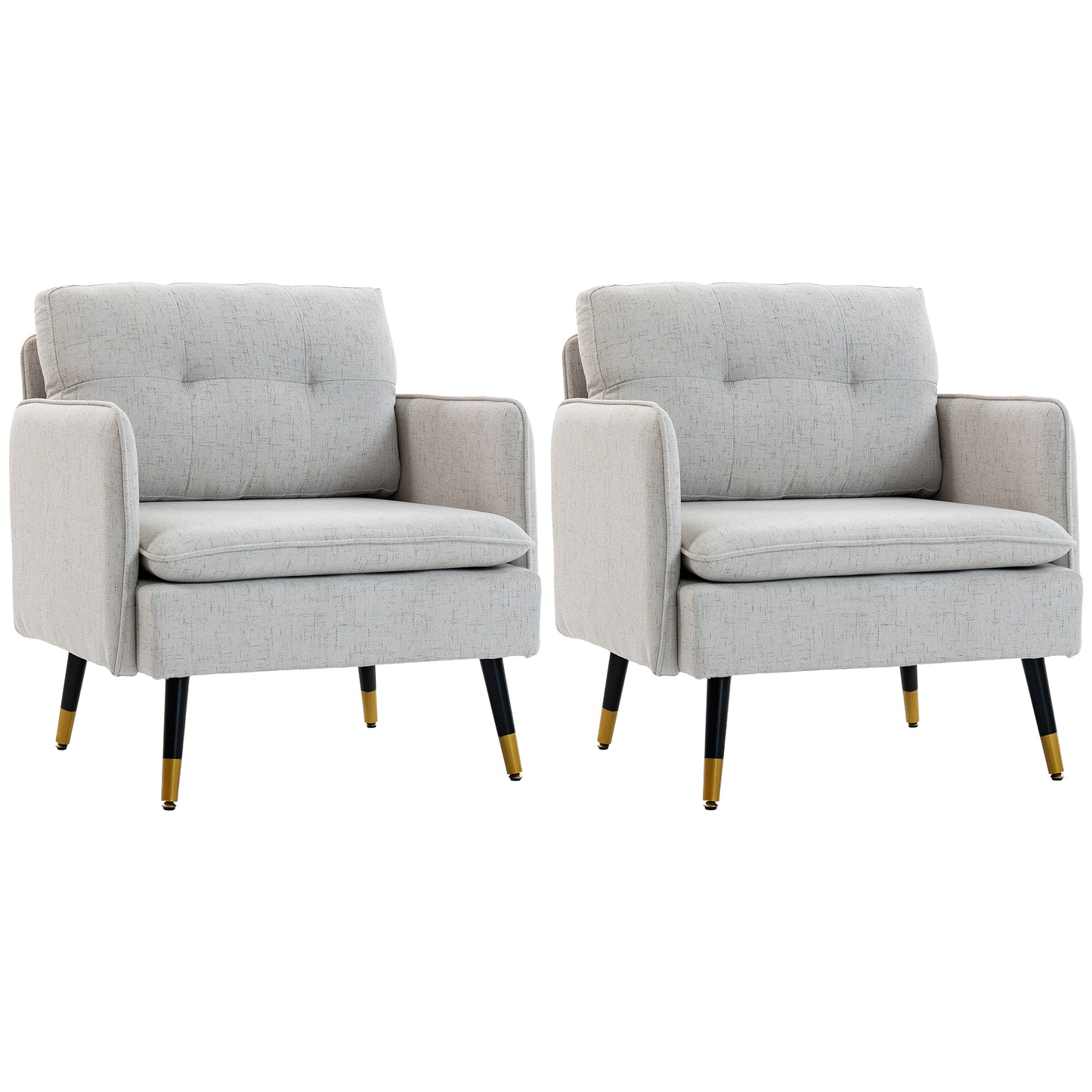 Accent Chairs Set of 2, Upholstered Armchairs with Tufted Back Cushion and Steel Legs for Living Room, Bedroom