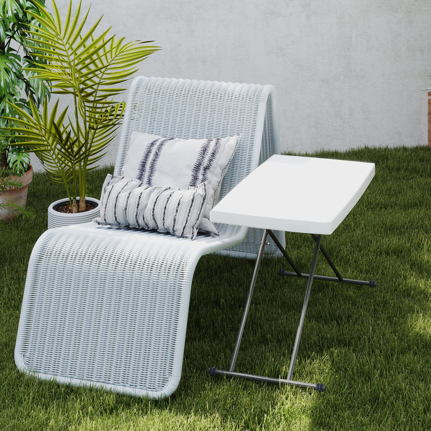 Folding Outdoor Patio Table, 3-Level Adjustable Camping Table Picnic Table with HDPE Top, Steel Legs, White