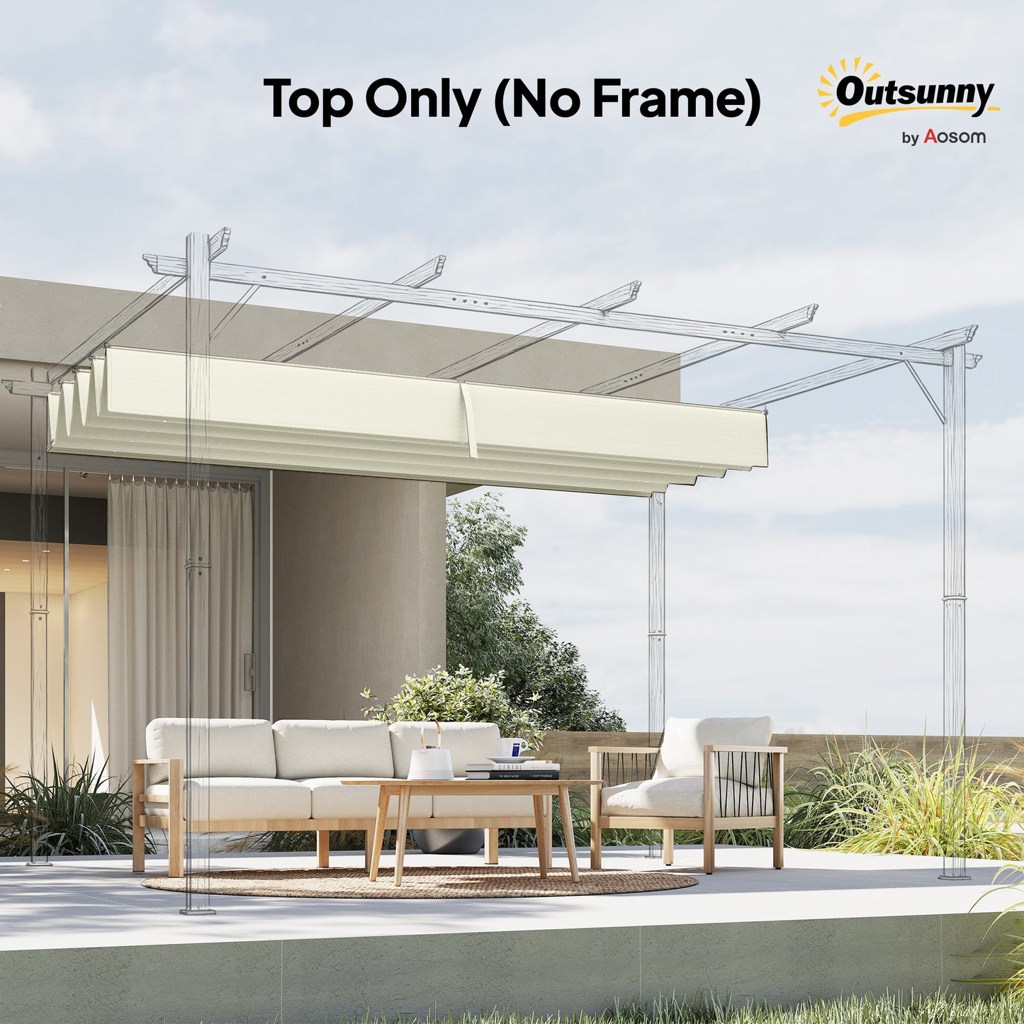 8' x 9.4' Retractable Pergola Canopy Replacement, Fit 7' x 10' Frame, UV30+ Pergola Cover Top Only, Cream