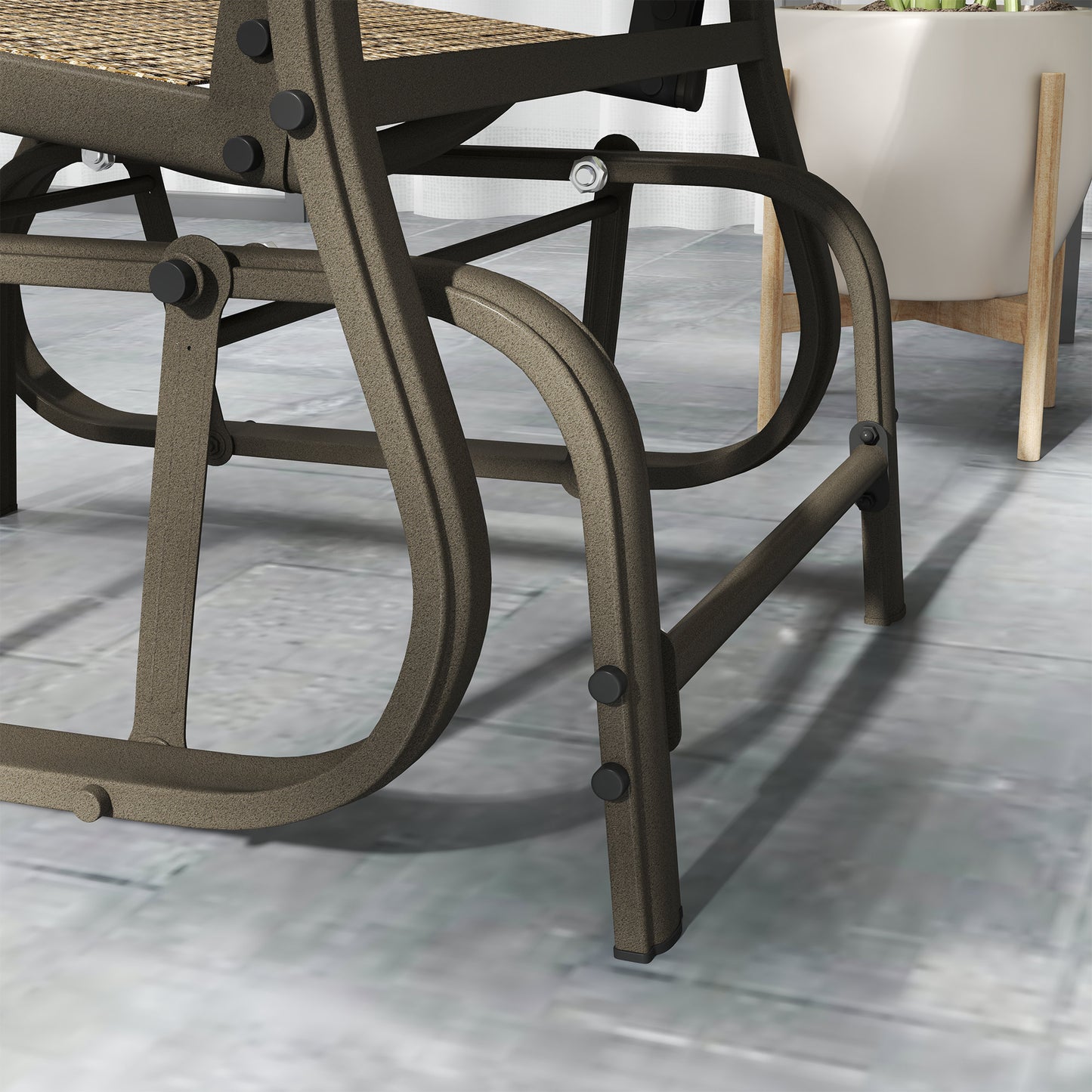 3PCs Gliding Rocking Chair & Bistro Tea Table Set, Brown