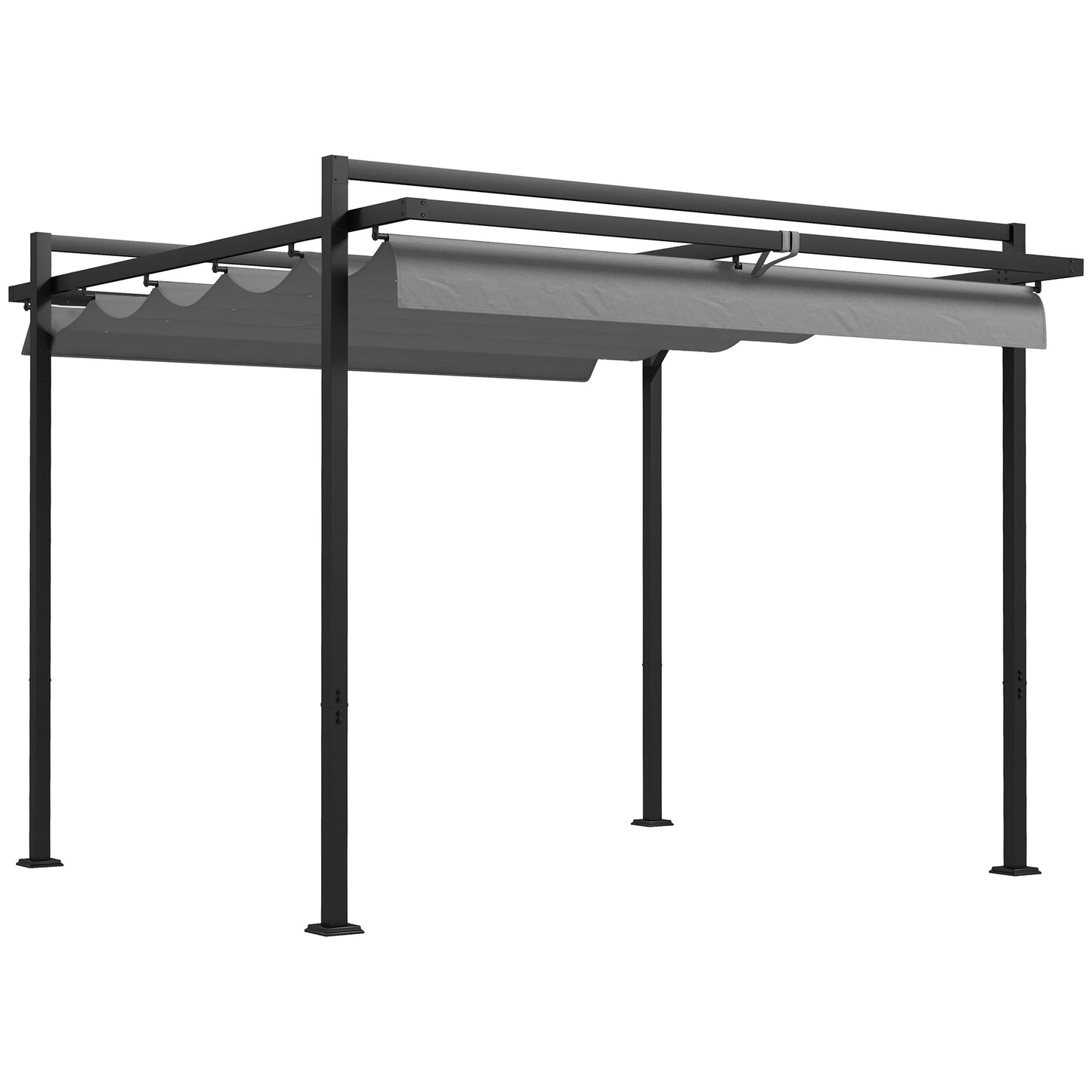 10' x 10' Retractable Pergola, Garden Gazebo Shade Shelter, for Grill, Patio, Deck, Dark Grey