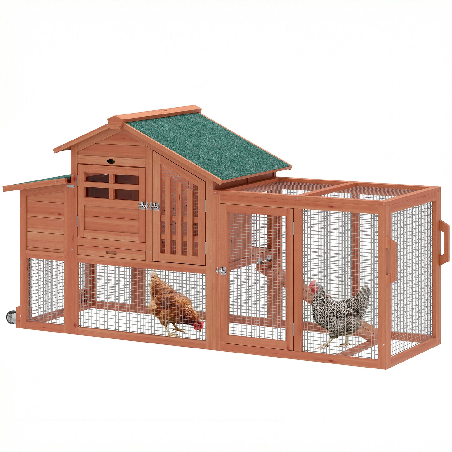 Chicken Coop with Run Mobile Wooden Hen House with Nesting Box Pull-out Tray for 1-2 Chickens Orange
