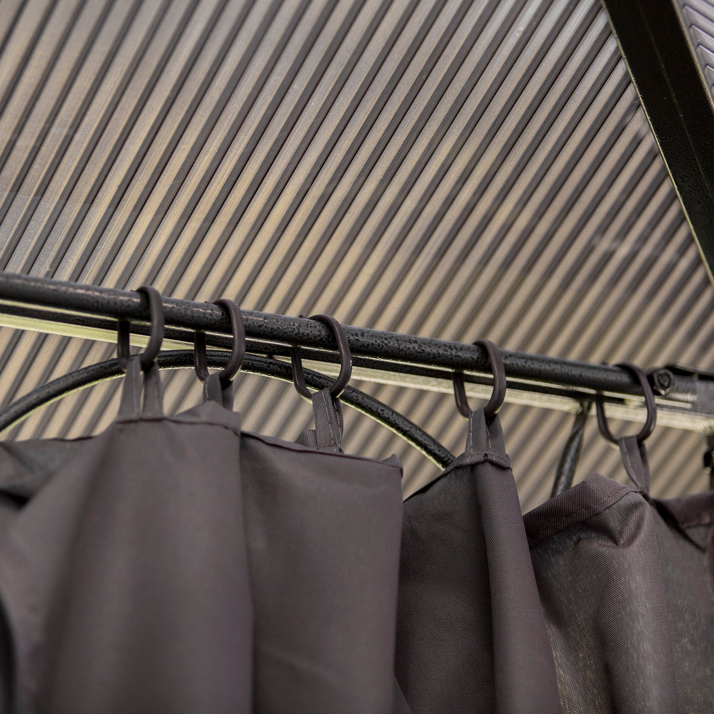 Polycarbonate Hardtop Gazebo Canopy, Outdoor Patio Gazebo with Aluminum Frame & Curtains, Dark Grey