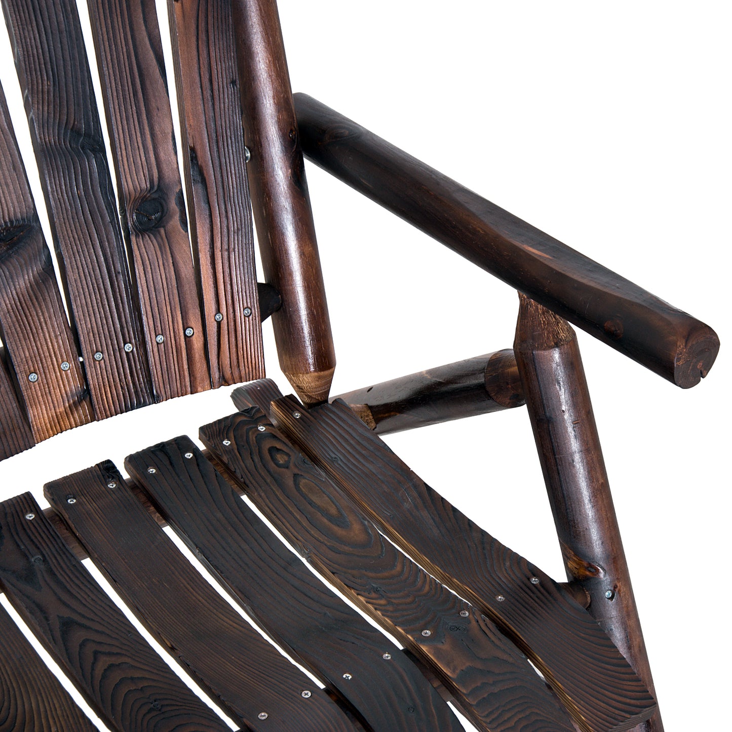 Outdoor Rocking Chair, Wooden Adirondack Outdoor Rocker with High Back, Slatted Seat, Oversized Rustic Patio Rocking Chair for Garden, Porch, Yard, Balcon, Dark Carbonized