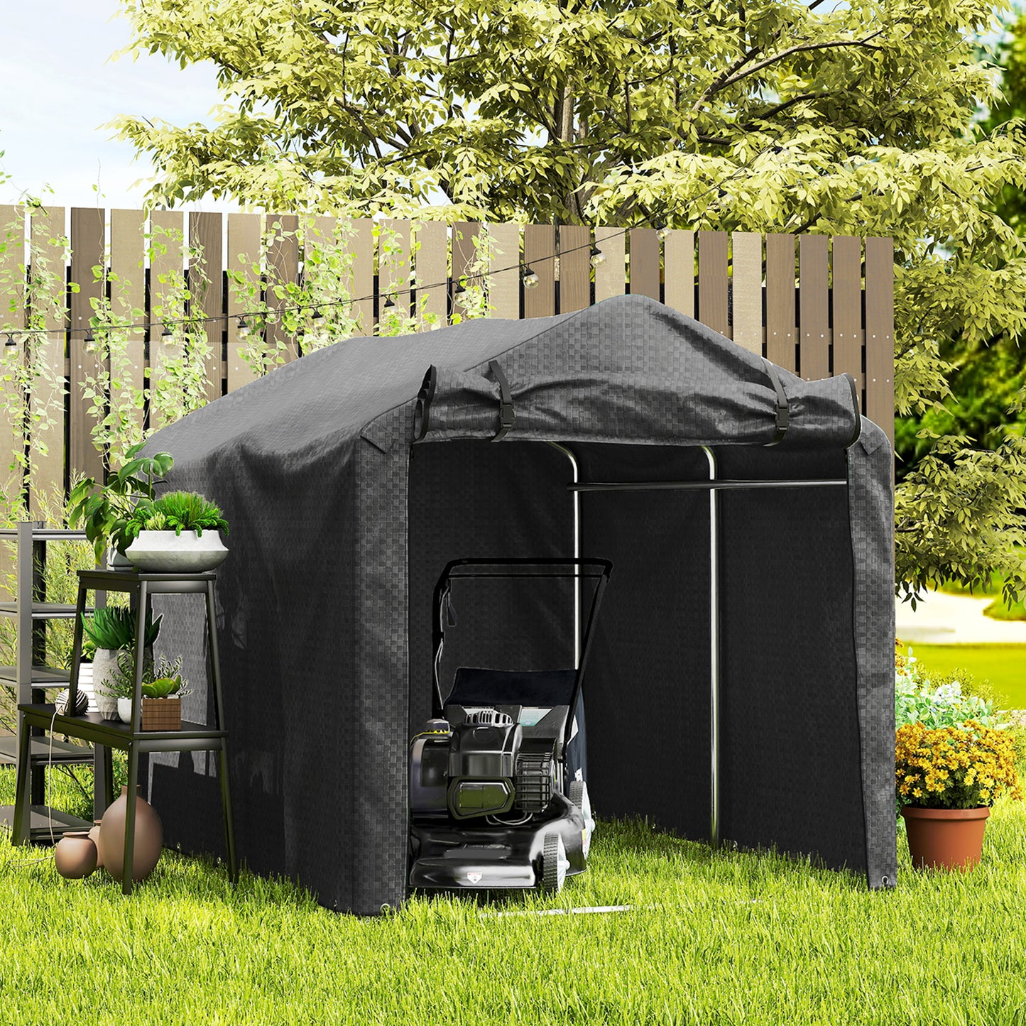 Outdoor Storage Shed, UV Resistant Bike Tent with Roll-up Zipper Door, Portable Shed for Bike, Motorcycle, Black