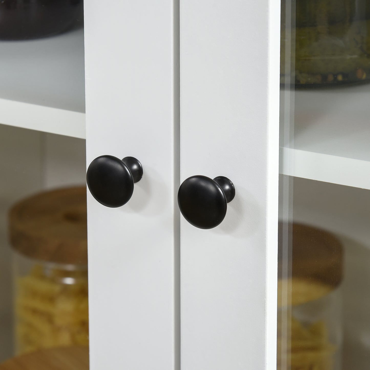 61" Kitchen Pantry Cabinet, Freestanding Farmhouse Buffet Storage Cabinet with Soft Close Glass Doors and Adjustable Shelves, White