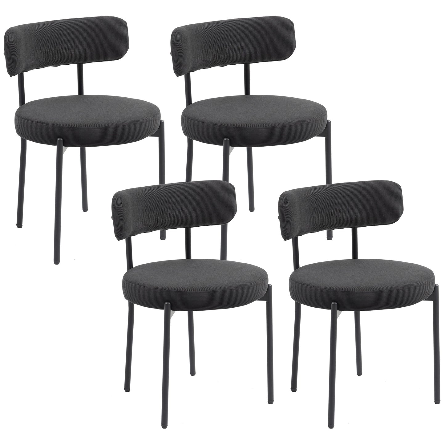 4 Pieces Kitchen Chairs, Modern Dining Chairs w/ Corduroy Upholstery and Steel Legs for Living Room, Black