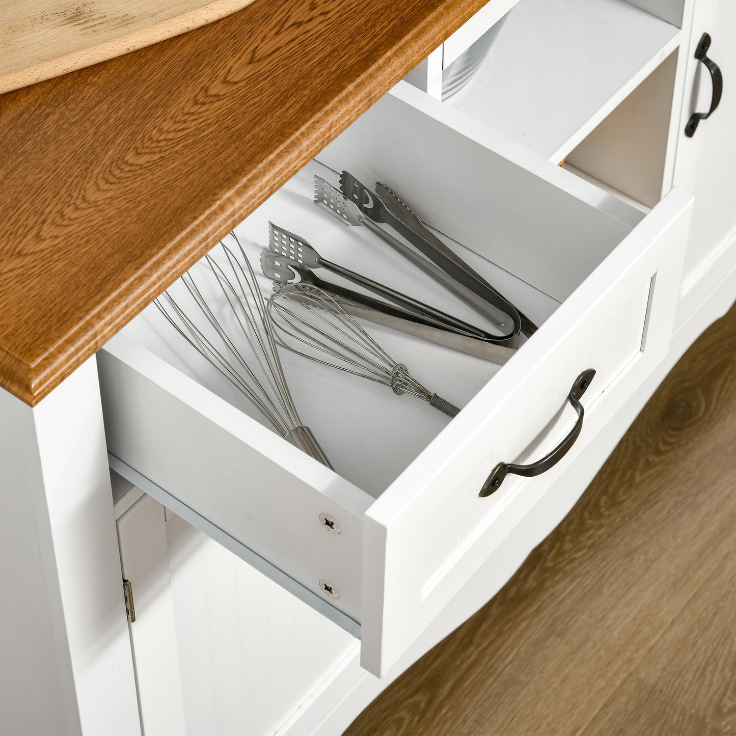 71" Kitchen Buffet with Hutch, Farmhouse Style Storage Cupboard with Utility Drawer, 3 Door Cabinets and 5-tier Shelves, White