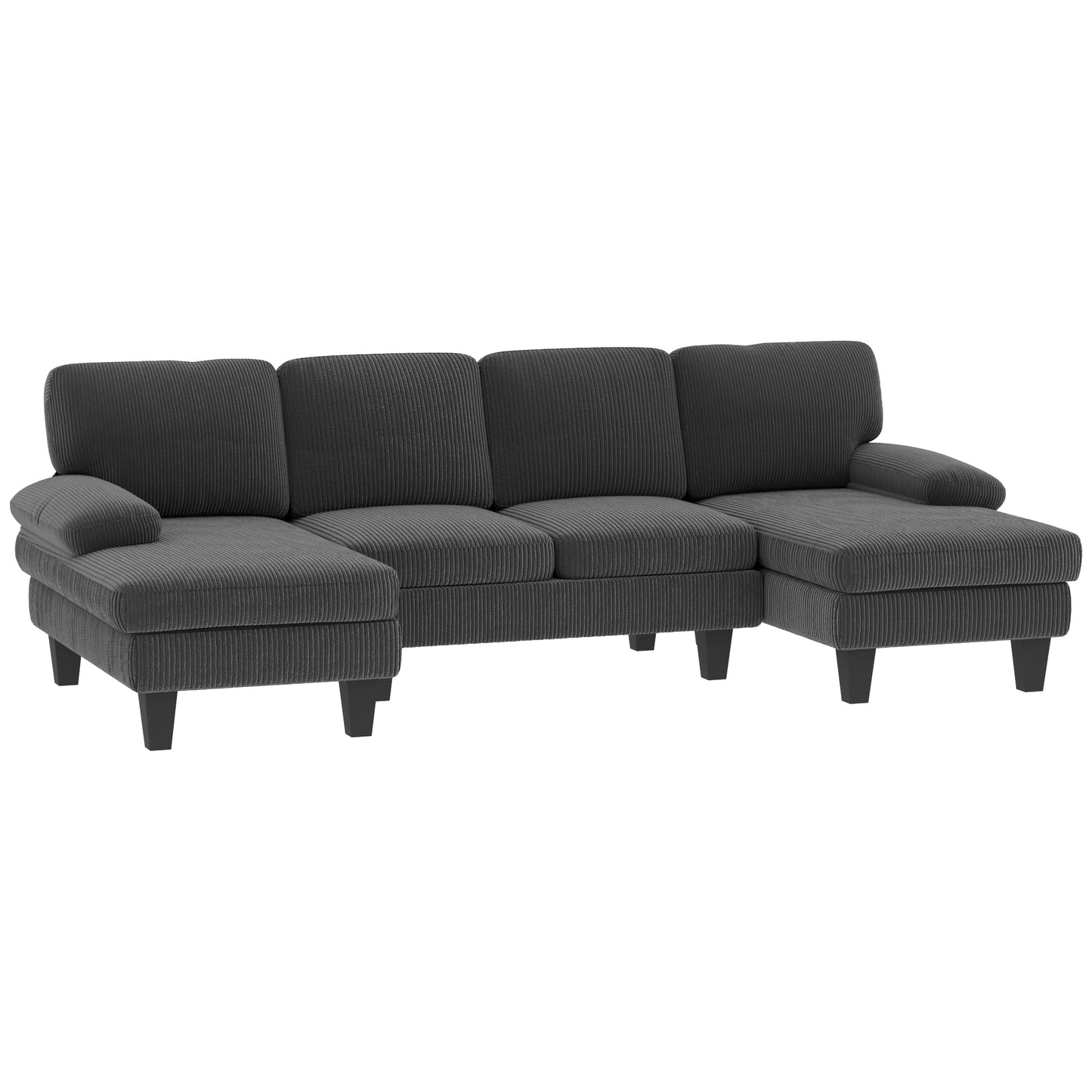 Sectional Sofa, U Shaped Couch with Double Chaise, Pillow-top Armrests and Spring Cushions, 2200lb Capacity, Dark Grey