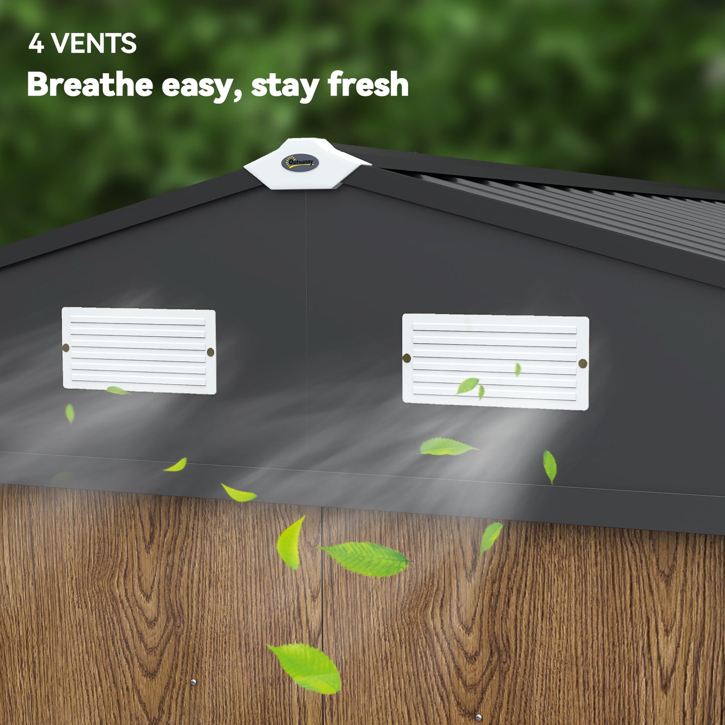 9.1'x6.4'x6.3' Garden Storage Shed, Outdoor Storage Tool House with Vents, Foundation and Lockable Double Doors, Teak