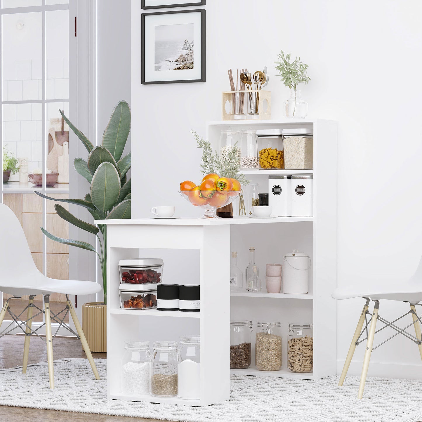 Modern Computer Desk with Storage Shelves, 47" Writing Table Workstation with Bookshelf for Home Office, White