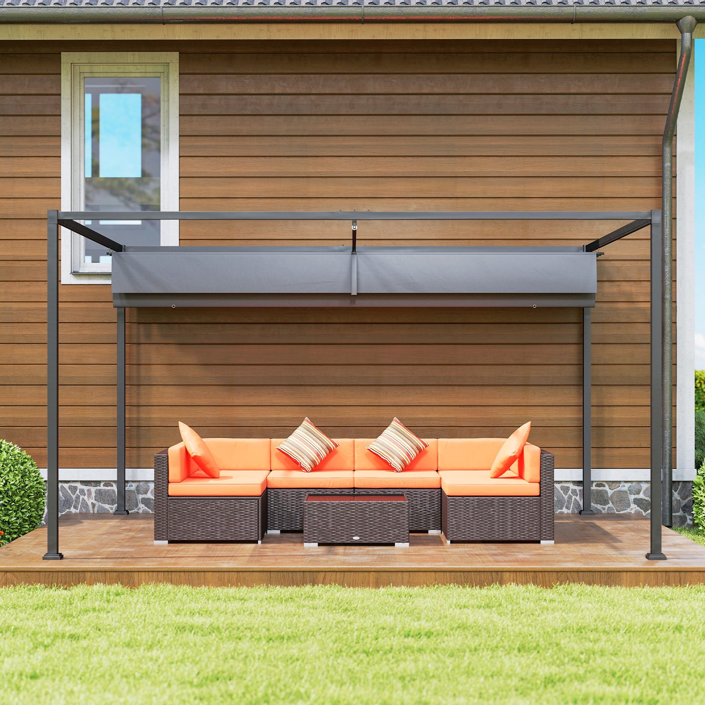 13' x 10' Patio Pergola with Retractable Canopy, Outdoor Sun Shelter, Yard Shade, Dark Grey
