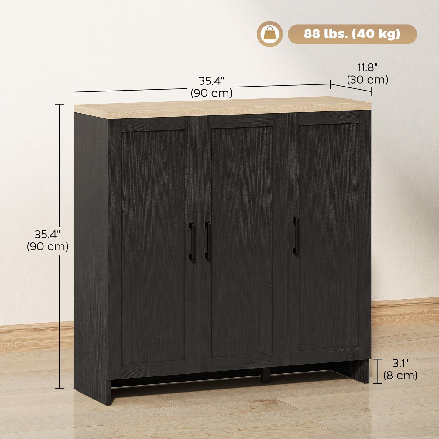 Sideboard Buffet Cabinet with 3 Doors - Black
