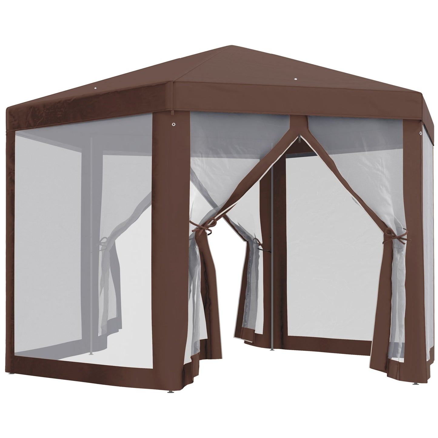 13' x 11' Hexagonal Party Tent, Canopy Tent with Nettings, Zipped Doors for Garden, Patio, Outdoor, Brown