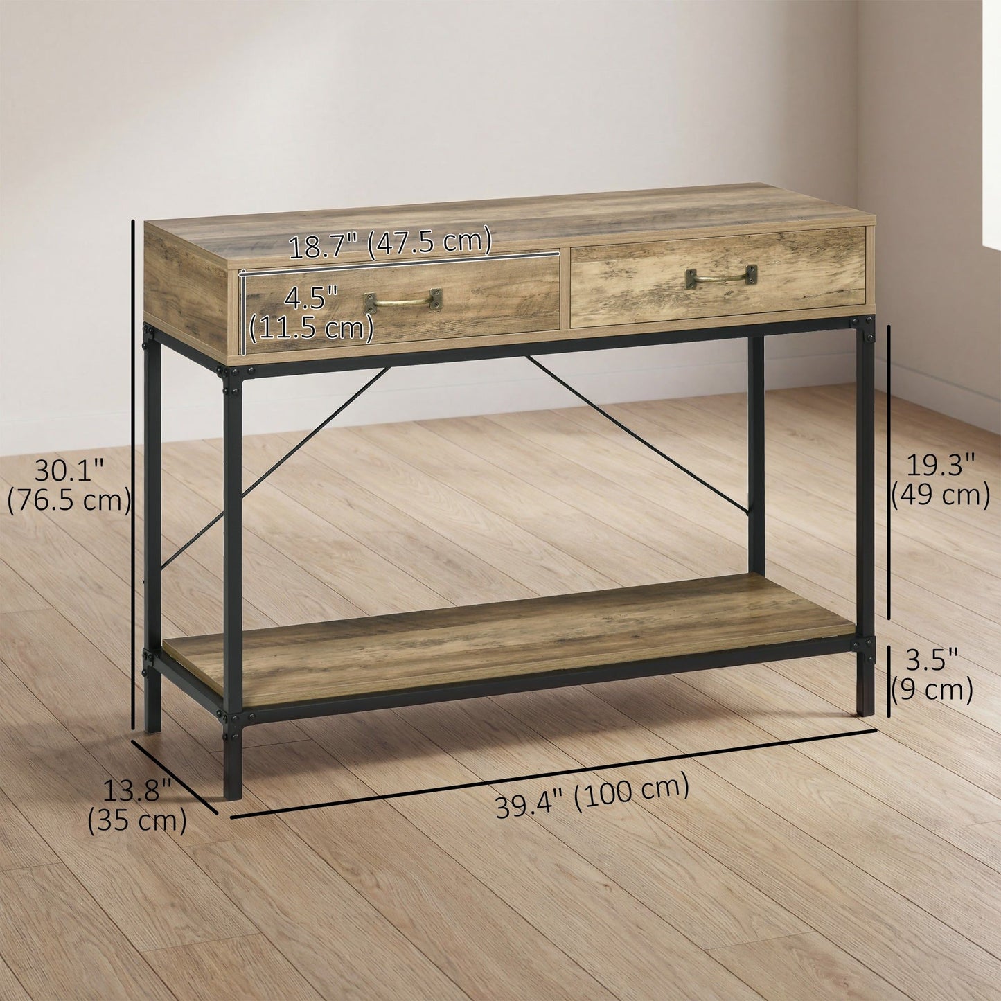 39" Vintage Console Table with Drawers - Brown