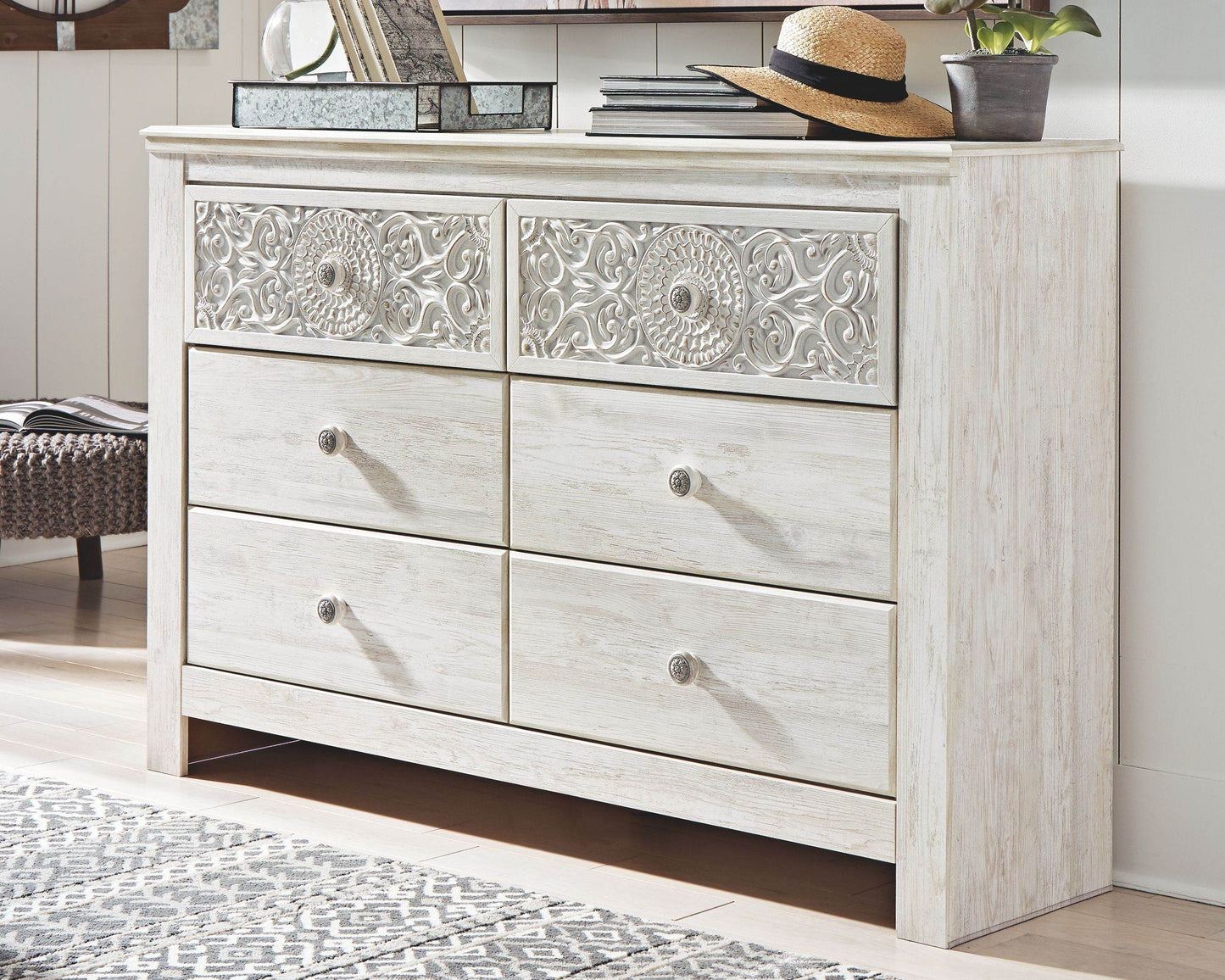 Paxberry - Whitewash - Six Drawer Dresser - Medallion Drawer Pulls - Forward Furniture