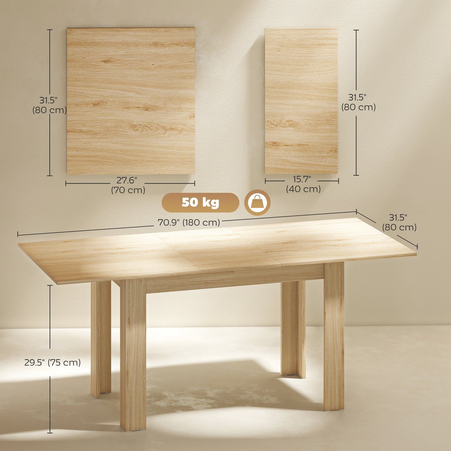 55" Extendable Dining Table Seats 6-8 - Natural Wood