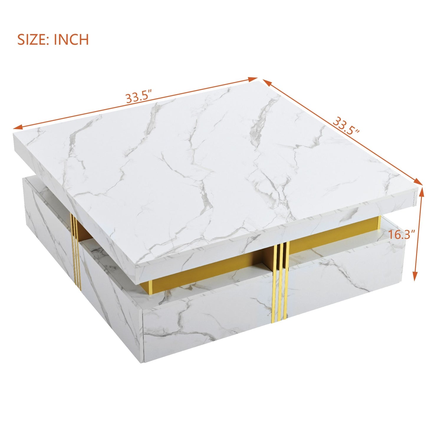 Modern Square Storage Coffee Table with 4 Drawers, MDF Construction, Ample Storage with Four Drawers, 33.5" L x 33.5" W x 16.5" H, White