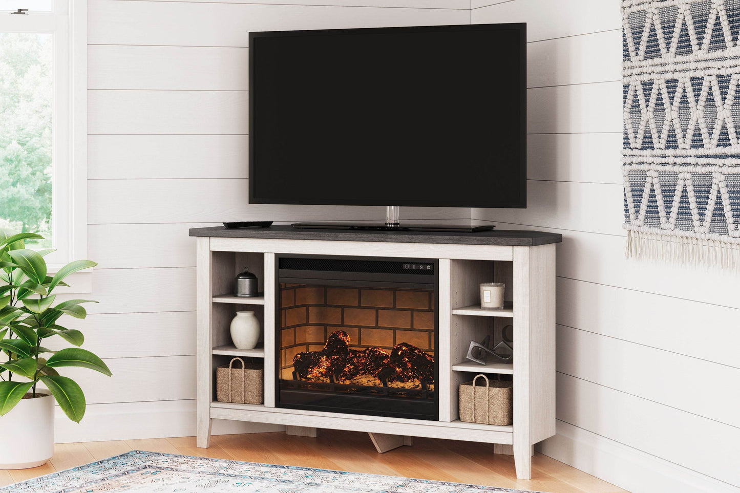 Dorrinson - Corner TV Stand With Fireplace Insert - Forward Furniture