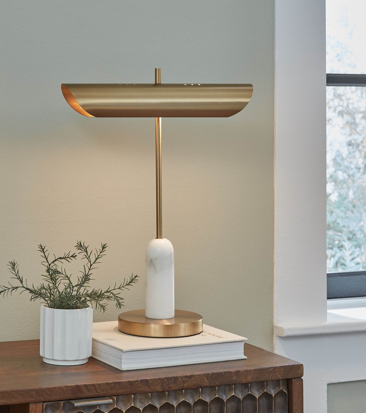 Rowleigh - Gold Finish / White - Marble Desk Lamp - Forward Furniture