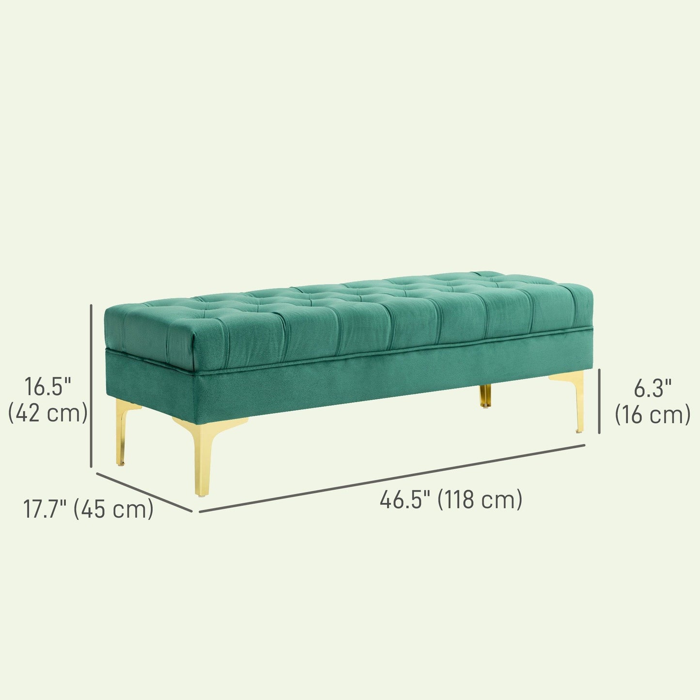 Tufted Upholstered End of Bed Bench - Dark Green