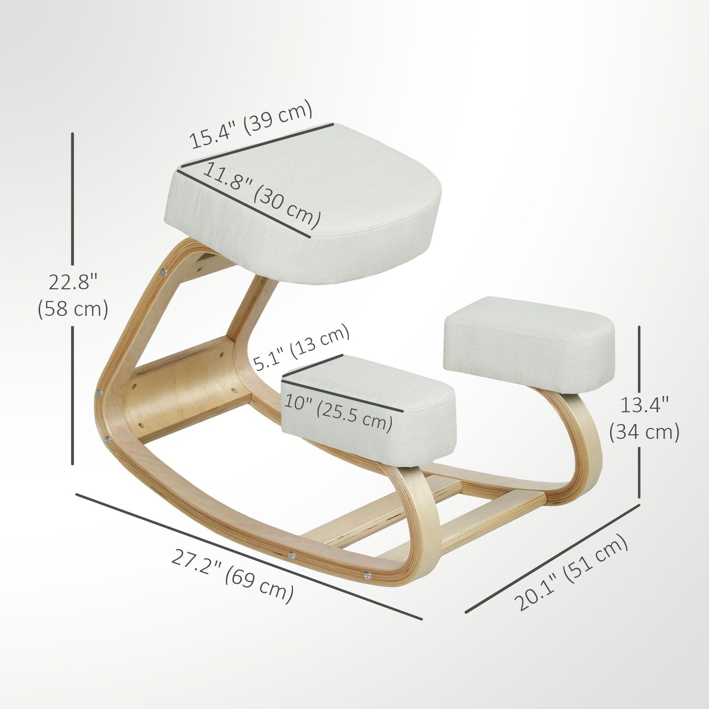 Ergonomic Wood Kneeling Chair with Thick Pads - Cream White