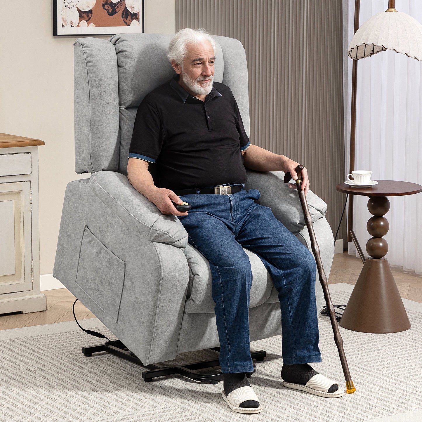 Lift Chair for Seniors, Microfibre Upholstered Electric Recliner Chair with Remote, Quick Assembly, Light Grey