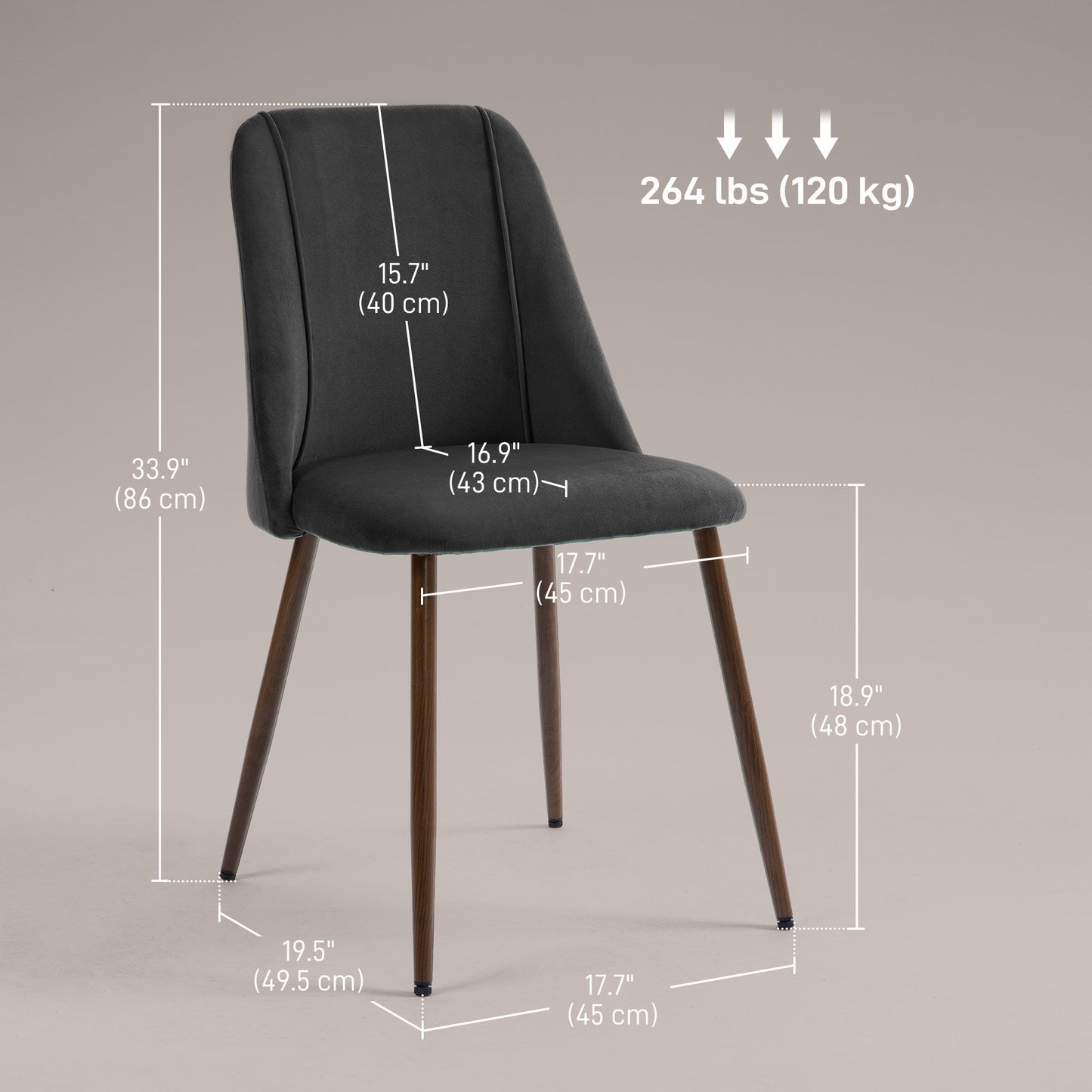 Upholstered Dining Chairs Set of 4, Velvet Accent Chair with Back and Wood-grain Steel Leg for Kitchen, Black
