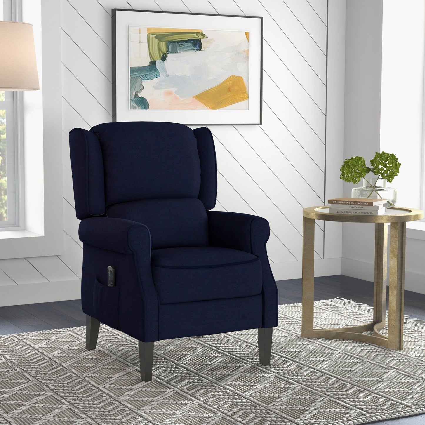 Push-Back Massage Recliner with Footrest - Blue