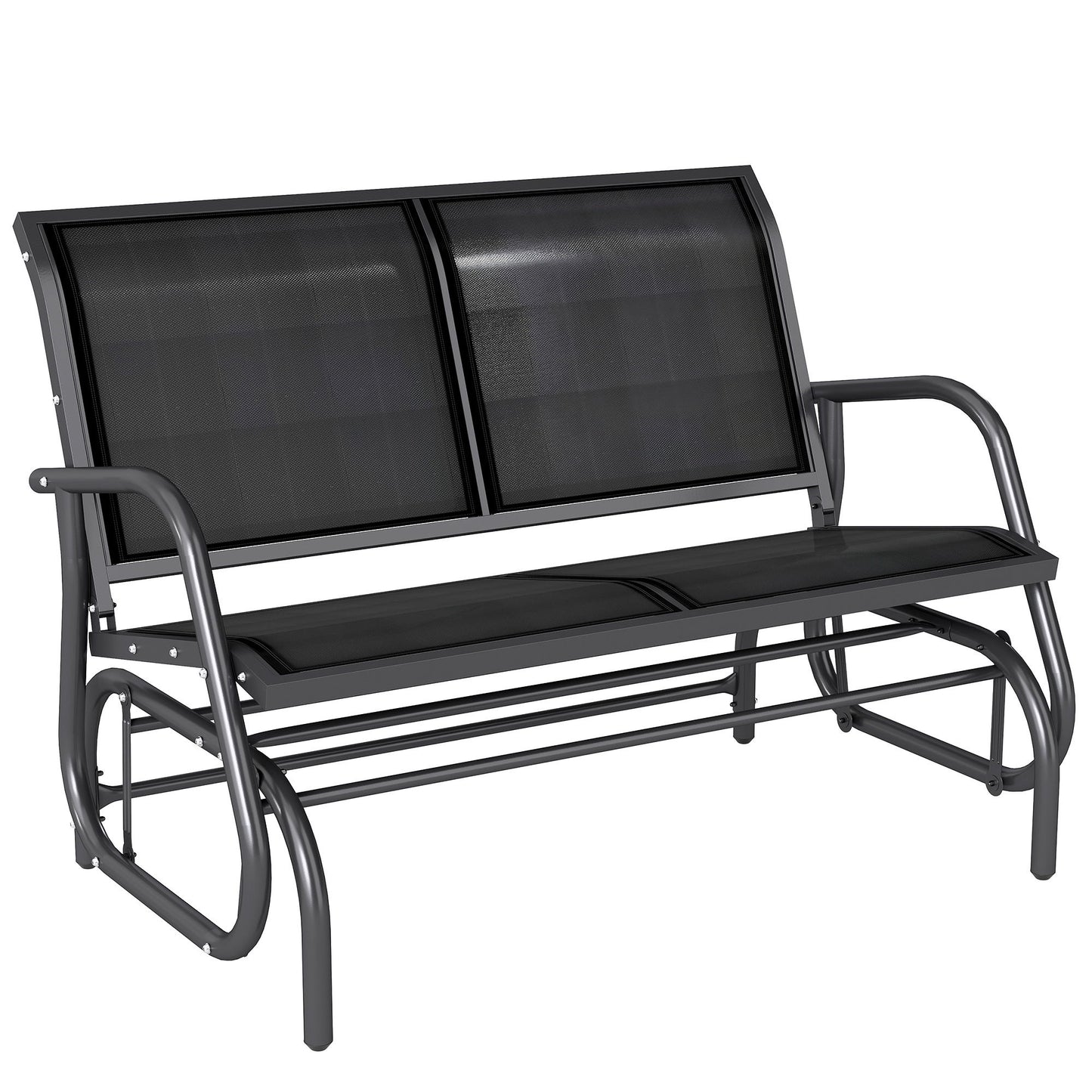 Patio Double Glider Bench Swing Chair Rocker Heavy-Duty Loveseat Outdoor Garden Rocking Bench Steel Frame Sling Fabric Seat Black