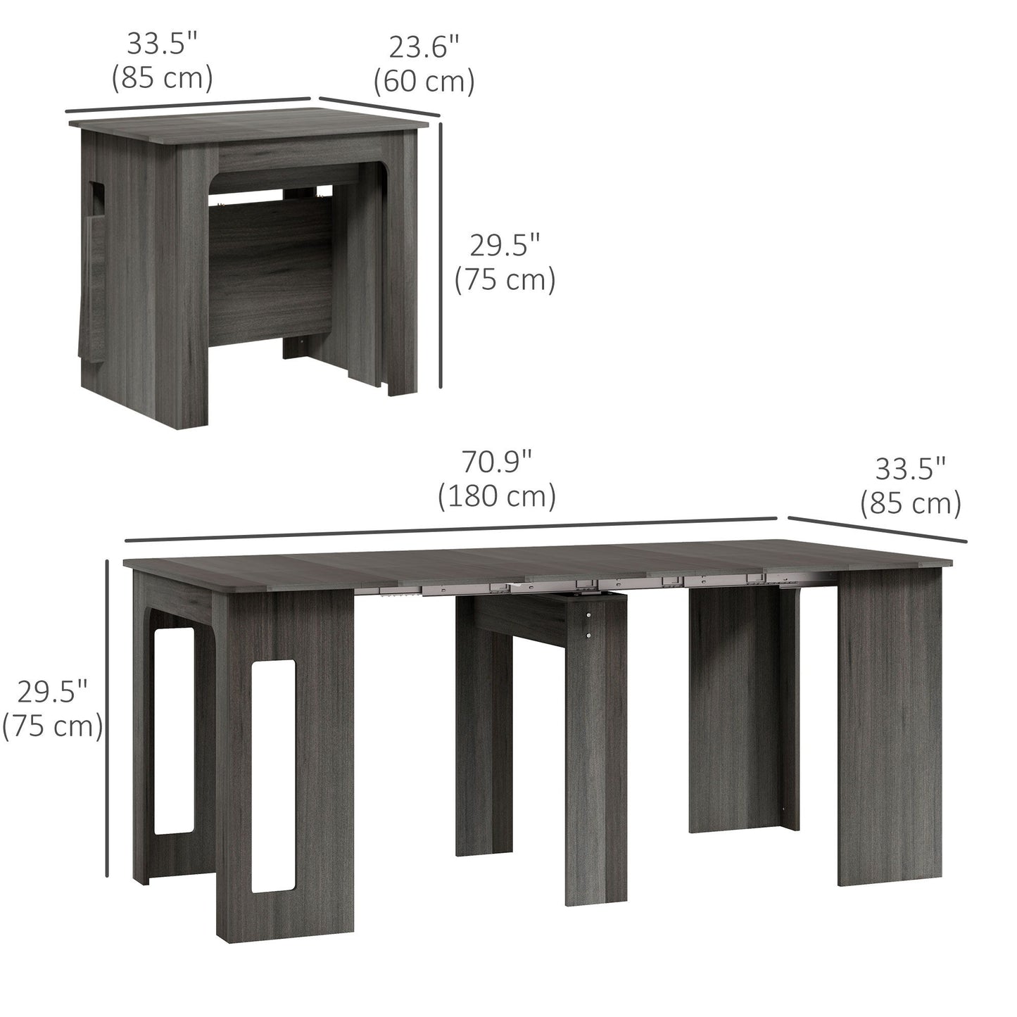 23.6"-70.9" Extendable Dining Table for 6-8 People, Space-Saving Rectangular Kitchen Table for Small Spaces, Dining Room, Kitchen, Living Room, Grey