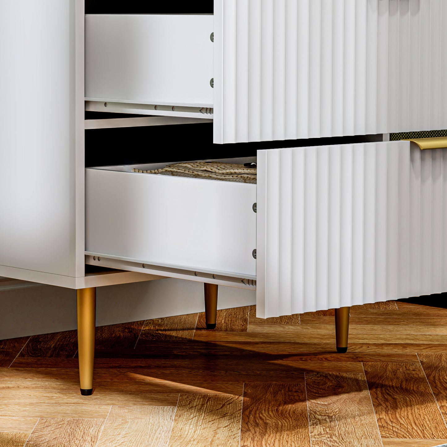 Modern Chest of Drawers 4 Drawer Dresser for Bedroom with Gold Legs and Handles, White