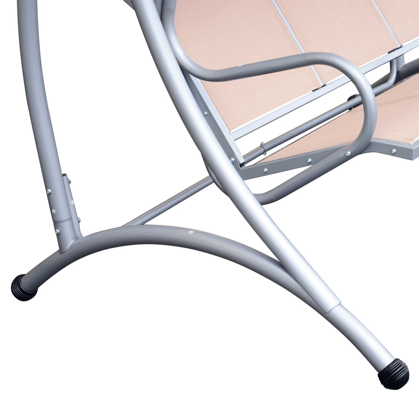 3 Seat Metal Swing Chair Hammock w/ Canopy Cover Heavy Duty Patio Garden Outdoor Beige