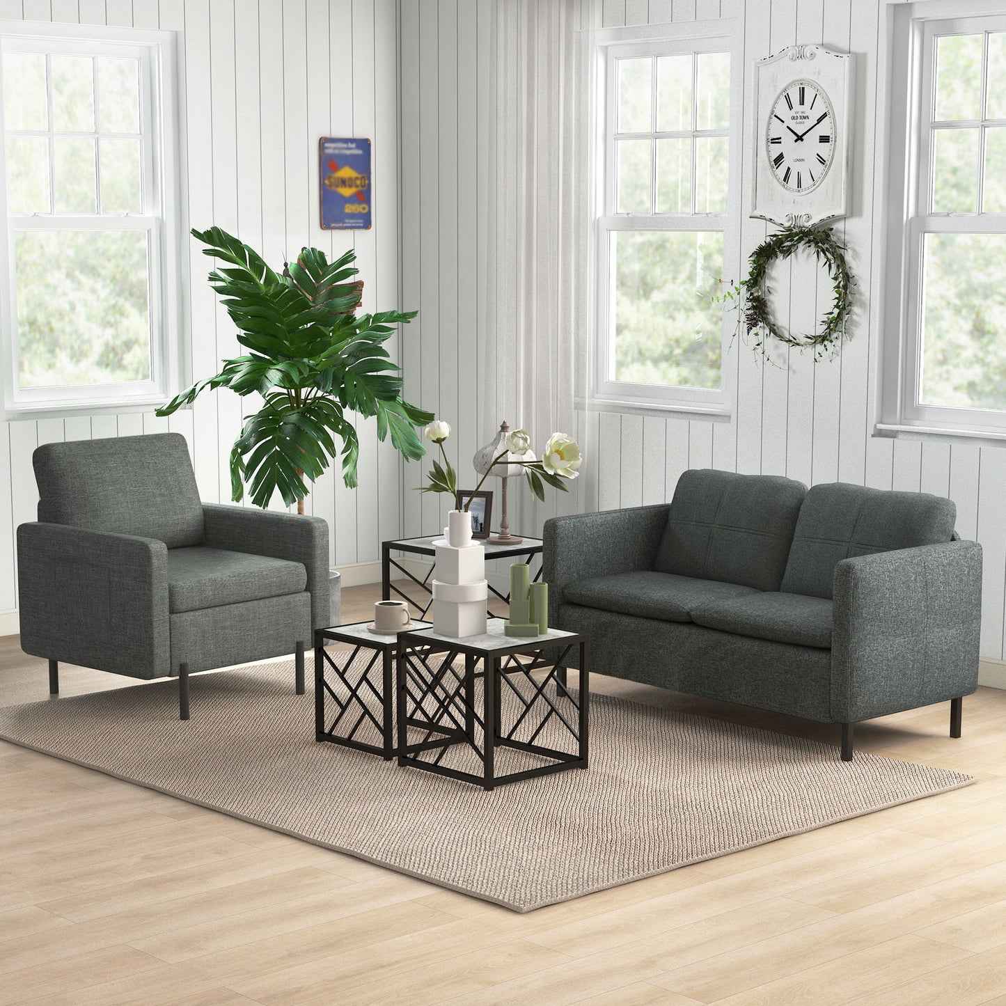 Armchair, Fabric Accent Chair, Modern Living Room Chair with Metal Legs, 2 Side Pockets for Bedroom, Grey