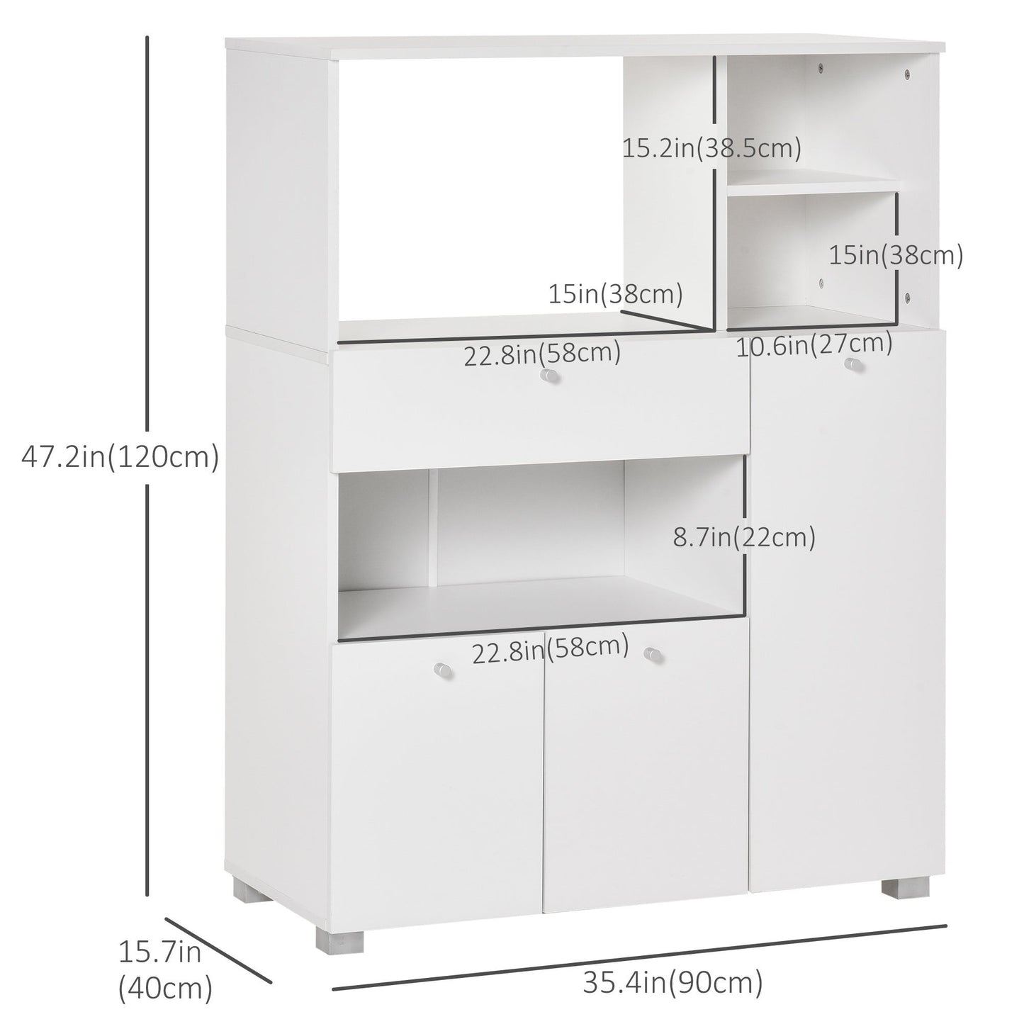 Compact Kitchen Pantry Cabinet with Microwave Stand - White