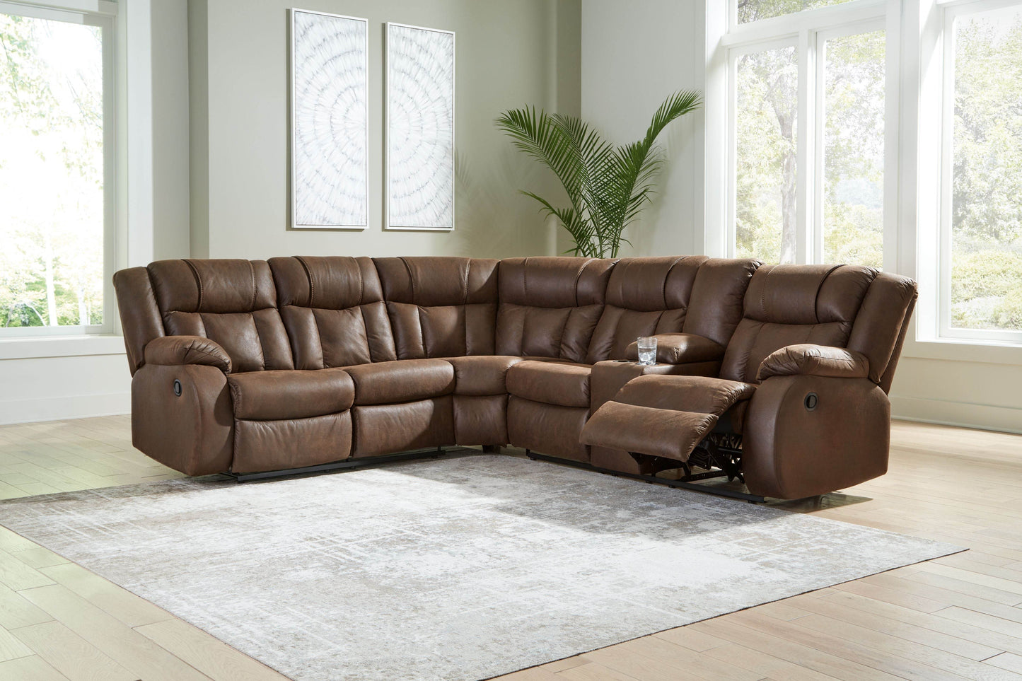 Trail Boys - Walnut - 2-Piece Reclining Sectional With Raf Reclining Loveseat With Console - Faux Leather - Forward Furniture