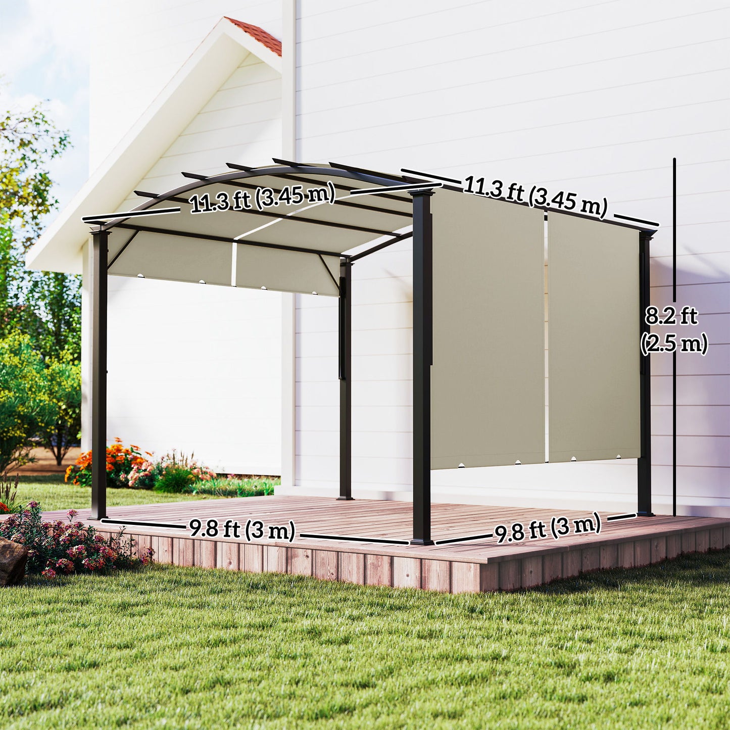 11' x 11' Retractable Pergola Canopy for Patio, Backyard, Beige